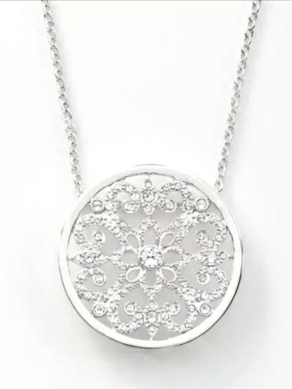 Touchstone CrystalSilver Crystal Filigree Round Pendant Necklace - Women Jewelry